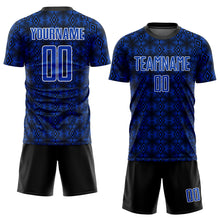 Загрузить изображение в средство просмотра галереи, Custom Thunder Blue Black-White Geometric Shapes Sublimation Soccer Uniform Jersey
