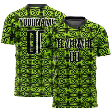 Custom Neon Green Black-White Geometric Shapes Sublimation Soccer Uniform Jersey