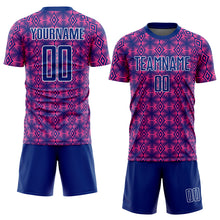 Загрузить изображение в средство просмотра галереи, Custom Pink Royal-White Geometric Shapes Sublimation Soccer Uniform Jersey
