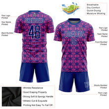 Load image into Gallery viewer, Custom Pink Royal-White Geometric Shapes Sublimation Soccer Uniform Jersey
