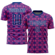 Load image into Gallery viewer, Custom Pink Royal-White Geometric Shapes Sublimation Soccer Uniform Jersey
