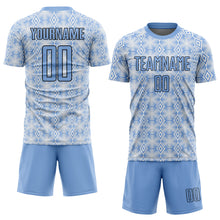 Загрузить изображение в средство просмотра галереи, Custom Light Blue Black-White Geometric Shapes Sublimation Soccer Uniform Jersey
