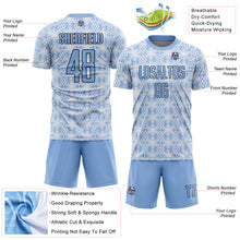 Charger l&#39;image dans la galerie, Custom Light Blue Black-White Geometric Shapes Sublimation Soccer Uniform Jersey
