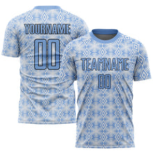 Charger l&#39;image dans la galerie, Custom Light Blue Black-White Geometric Shapes Sublimation Soccer Uniform Jersey
