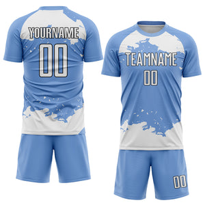 Custom Light Blue White-Black Abstract Fragment Art Sublimation Soccer Uniform Jersey