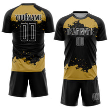 Загрузить изображение в средство просмотра галереи, Custom Black Old Gold-White Abstract Fragment Art Sublimation Soccer Uniform Jersey
