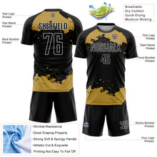 Загрузить изображение в средство просмотра галереи, Custom Black Old Gold-White Abstract Fragment Art Sublimation Soccer Uniform Jersey
