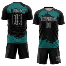 Laden Sie das Bild in den Galerie-Viewer, Custom Black Teal-White Abstract Fragment Art Sublimation Soccer Uniform Jersey
