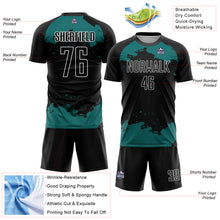 Загрузить изображение в средство просмотра галереи, Custom Black Teal-White Abstract Fragment Art Sublimation Soccer Uniform Jersey
