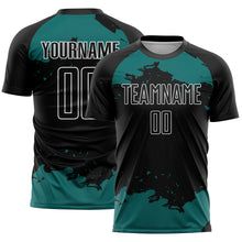 Laden Sie das Bild in den Galerie-Viewer, Custom Black Teal-White Abstract Fragment Art Sublimation Soccer Uniform Jersey
