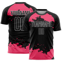 Загрузить изображение в средство просмотра галереи, Custom Black Neon Pink-White Abstract Fragment Art Sublimation Soccer Uniform Jersey
