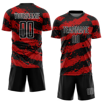 Custom Black Red-White Splash Sublimation Soccer Uniform Jersey