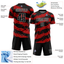 Laden Sie das Bild in den Galerie-Viewer, Custom Black Red-White Splash Sublimation Soccer Uniform Jersey
