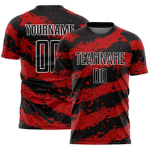 Laden Sie das Bild in den Galerie-Viewer, Custom Black Red-White Splash Sublimation Soccer Uniform Jersey
