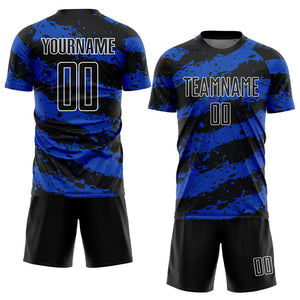 Custom Black Thunder Blue-White Splash Sublimation Soccer Uniform Jersey