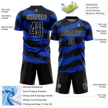 Загрузить изображение в средство просмотра галереи, Custom Black Thunder Blue-White Splash Sublimation Soccer Uniform Jersey
