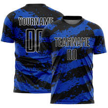 Загрузить изображение в средство просмотра галереи, Custom Black Thunder Blue-White Splash Sublimation Soccer Uniform Jersey
