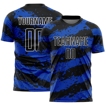 Custom Black Thunder Blue-White Splash Sublimation Soccer Uniform Jersey