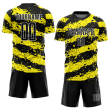 Загрузить изображение в средство просмотра галереи, Custom Black Light Yellow-White Splash Sublimation Soccer Uniform Jersey
