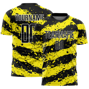 Custom Black Light Yellow-White Splash Sublimation Soccer Uniform Jersey