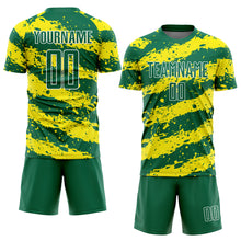 Charger l&#39;image dans la galerie, Custom Kelly Green Light Yellow-White Splash Sublimation Soccer Uniform Jersey
