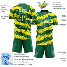 Charger l&#39;image dans la galerie, Custom Kelly Green Light Yellow-White Splash Sublimation Soccer Uniform Jersey
