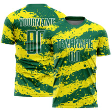 Charger l&#39;image dans la galerie, Custom Kelly Green Light Yellow-White Splash Sublimation Soccer Uniform Jersey
