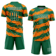 Charger l&#39;image dans la galerie, Custom Kelly Green Bay Orange-White Splash Sublimation Soccer Uniform Jersey
