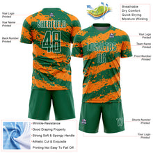 Charger l&#39;image dans la galerie, Custom Kelly Green Bay Orange-White Splash Sublimation Soccer Uniform Jersey
