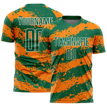 Charger l&#39;image dans la galerie, Custom Kelly Green Bay Orange-White Splash Sublimation Soccer Uniform Jersey
