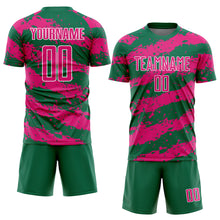 Загрузить изображение в средство просмотра галереи, Custom Kelly Green Hot Pink-White Splash Sublimation Soccer Uniform Jersey
