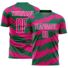 Загрузить изображение в средство просмотра галереи, Custom Kelly Green Hot Pink-White Splash Sublimation Soccer Uniform Jersey
