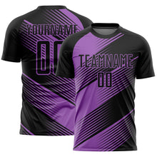 Загрузить изображение в средство просмотра галереи, Custom Black Medium Purple Line Sublimation Soccer Uniform Jersey
