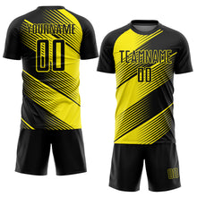 Загрузить изображение в средство просмотра галереи, Custom Black Light Yellow Line Sublimation Soccer Uniform Jersey
