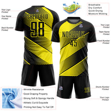 Charger l&#39;image dans la galerie, Custom Black Light Yellow Line Sublimation Soccer Uniform Jersey
