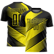 Загрузить изображение в средство просмотра галереи, Custom Black Light Yellow Line Sublimation Soccer Uniform Jersey
