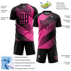 Custom Black Pink Line Sublimation Soccer Uniform Jersey