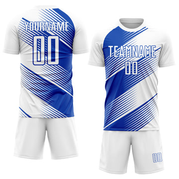 Custom White Thunder Blue Line Sublimation Soccer Uniform Jersey