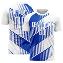 Laden Sie das Bild in den Galerie-Viewer, Custom White Thunder Blue Line Sublimation Soccer Uniform Jersey
