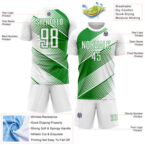 Custom White Grass Green Line Sublimation Soccer Uniform Jersey