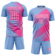 Загрузить изображение в средство просмотра галереи, Custom Light Blue Pink-White Line Sublimation Soccer Uniform Jersey
