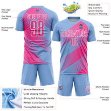 Charger l&#39;image dans la galerie, Custom Light Blue Pink-White Line Sublimation Soccer Uniform Jersey
