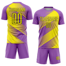 Charger l&#39;image dans la galerie, Custom Medium Purple Light Yellow-Black Line Sublimation Soccer Uniform Jersey
