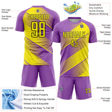 Charger l&#39;image dans la galerie, Custom Medium Purple Light Yellow-Black Line Sublimation Soccer Uniform Jersey
