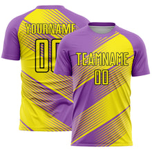 Загрузить изображение в средство просмотра галереи, Custom Medium Purple Light Yellow-Black Line Sublimation Soccer Uniform Jersey
