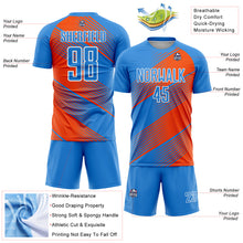 Charger l&#39;image dans la galerie, Custom Powder Blue Orange-White Line Sublimation Soccer Uniform Jersey
