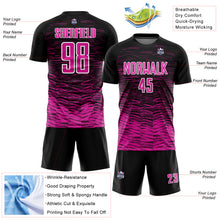 Загрузить изображение в средство просмотра галереи, Custom Black Deep Pink-White Line Sublimation Soccer Uniform Jersey
