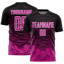 Загрузить изображение в средство просмотра галереи, Custom Black Deep Pink-White Line Sublimation Soccer Uniform Jersey
