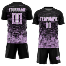 Загрузить изображение в средство просмотра галереи, Custom Black Light Purple-White Line Sublimation Soccer Uniform Jersey
