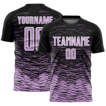 Загрузить изображение в средство просмотра галереи, Custom Black Light Purple-White Line Sublimation Soccer Uniform Jersey
